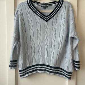 American Eagle Outfitters Light Blue V-Neck Cable Knit Sweater